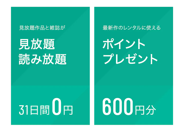 U-NEXT、６００円分のポイントプレゼント画面。